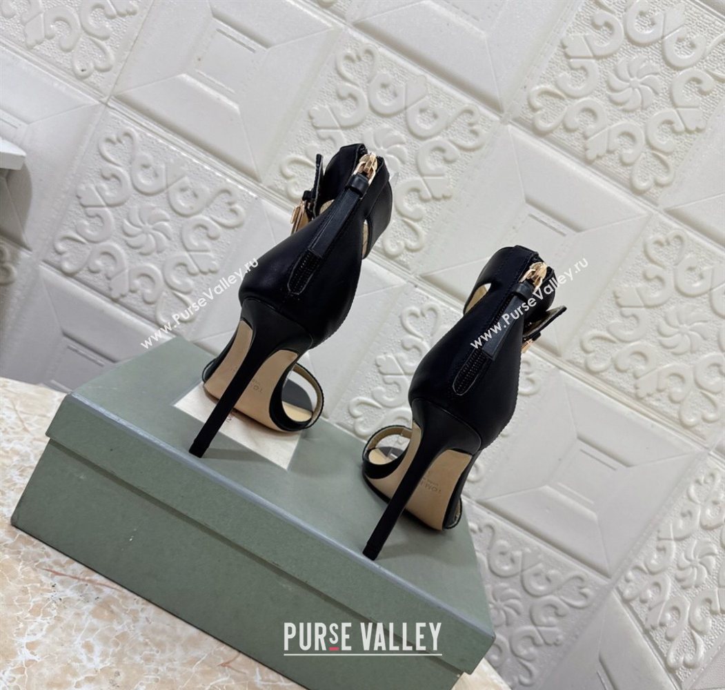 Tom Ford Padlock Heel Sandals 10.5cm in Calfskin Leather Black 2025 1028 (MD-251028039)