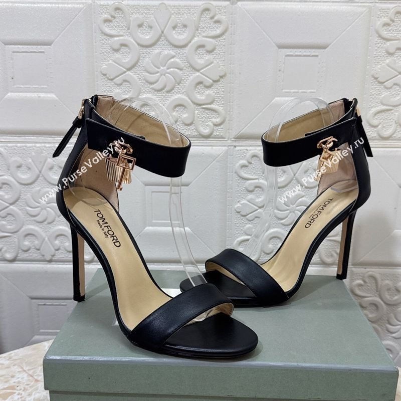 Tom Ford Padlock Heel Sandals 10.5cm in Calfskin Leather Black 2025 1028 (MD-251028039)