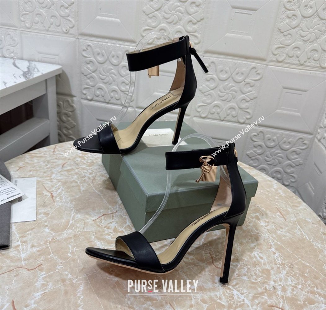 Tom Ford Padlock Heel Sandals 10.5cm in Calfskin Leather Black 2025 1028 (MD-251028039)