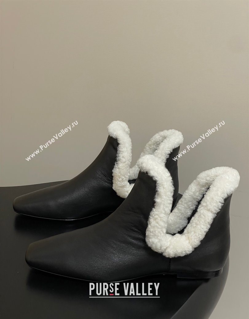 The Row Lambskin and Wool Flat Ankle Boots Black 2025 TR102801 (MD-251028068)