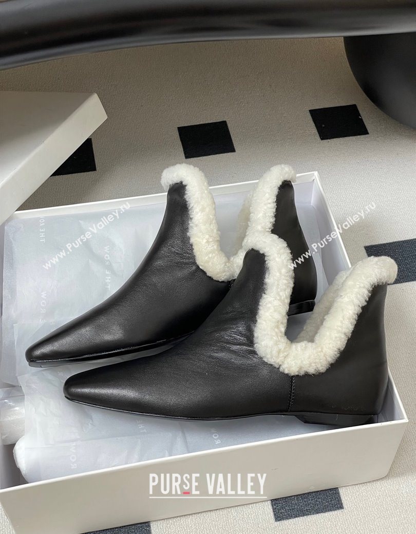 The Row Lambskin and Wool Flat Ankle Boots Black 2025 TR102801 (MD-251028068)