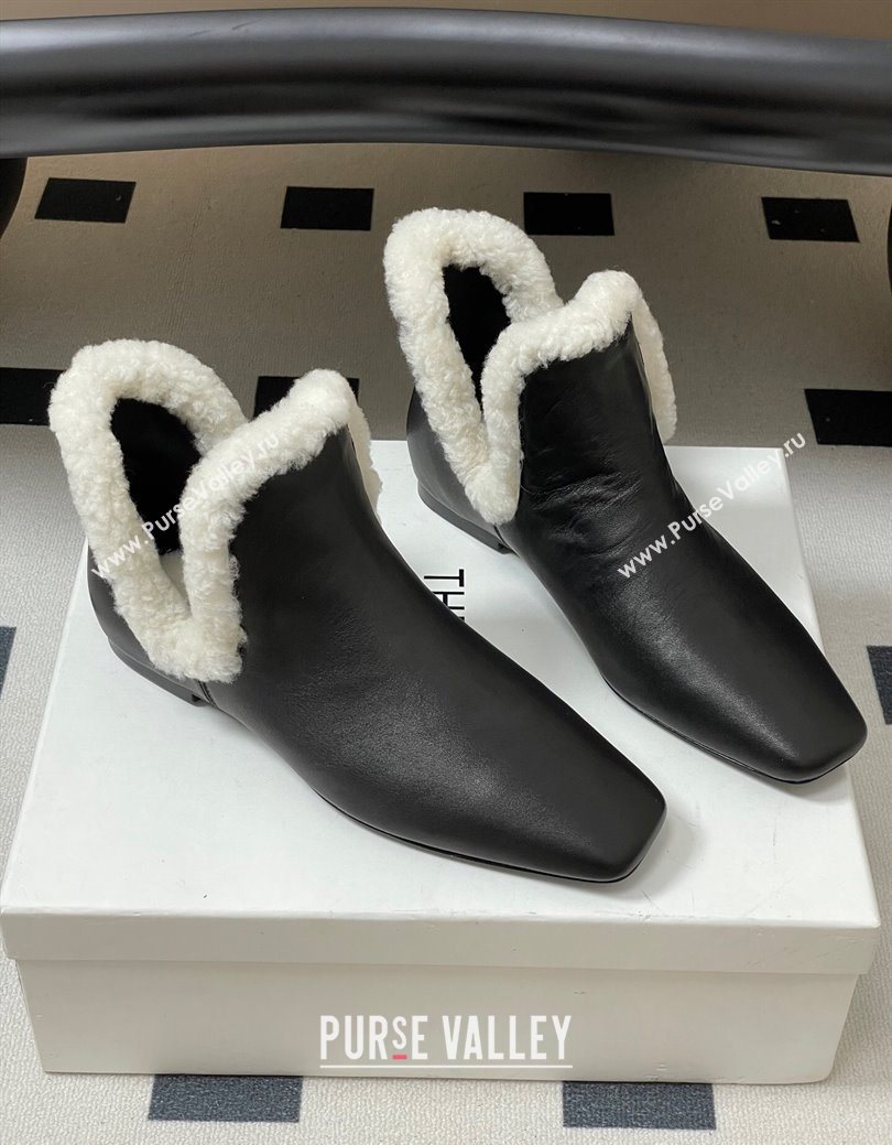 The Row Lambskin and Wool Flat Ankle Boots Black 2025 TR102801 (MD-251028068)