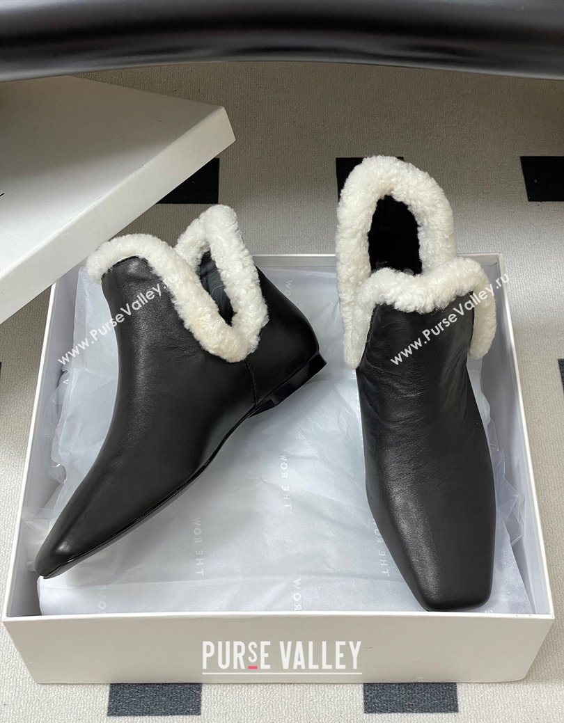 The Row Lambskin and Wool Flat Ankle Boots Black 2025 TR102801 (MD-251028068)