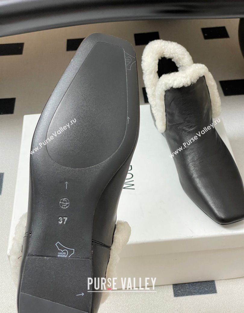 The Row Lambskin and Wool Flat Ankle Boots Black 2025 TR102801 (MD-251028068)