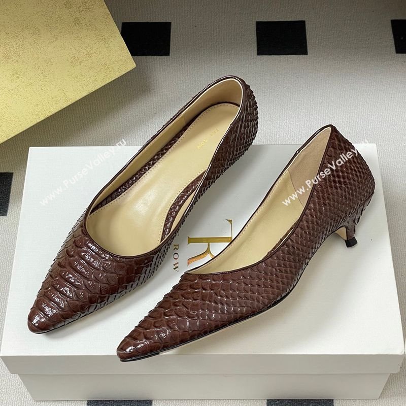 The Row Liisa Kitten Two Pumps 3.5cm in Embossed Leather Brown 2025 TR120813 (MD-251208122)