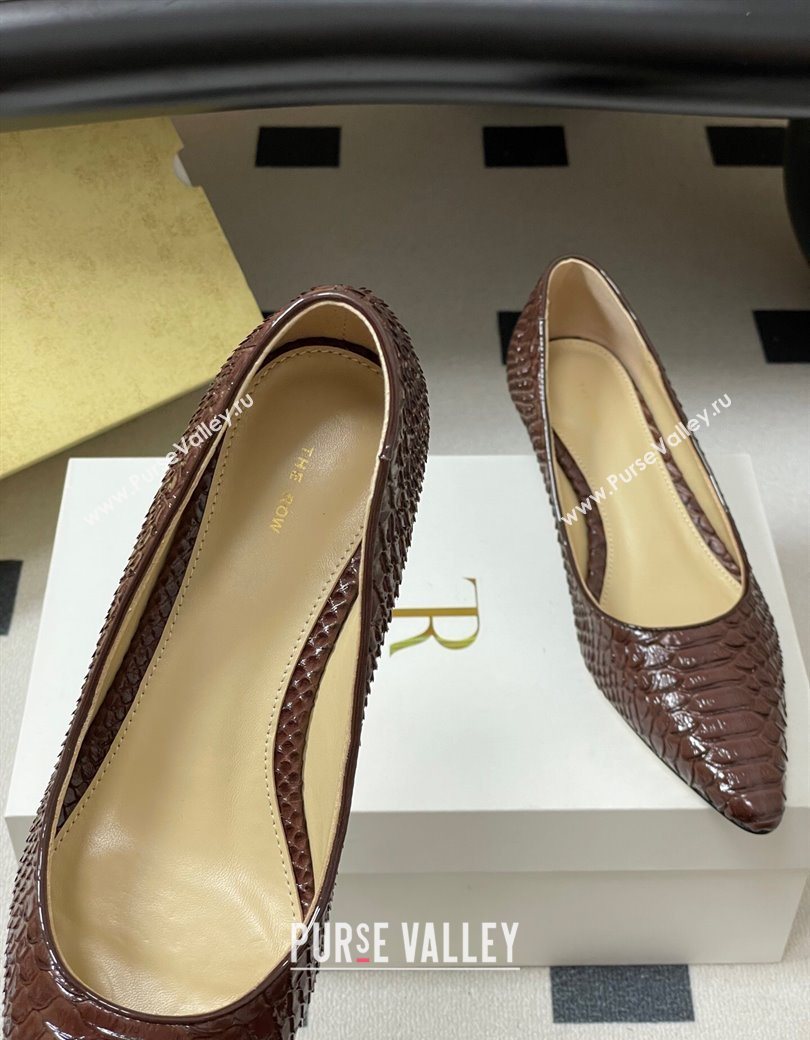 The Row Liisa Kitten Two Pumps 3.5cm in Embossed Leather Brown 2025 TR120813 (MD-251208122)