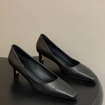 The Row Carla Leather Pumps 4cm in Calf Leather Black 2025 TR120812 (MD-251208110)