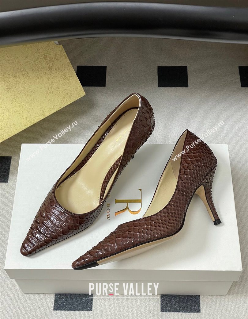The Row Liisa Two Pumps 8.5cm in Embossed Leather Brown 2025 TR120813 (MD-251208127)