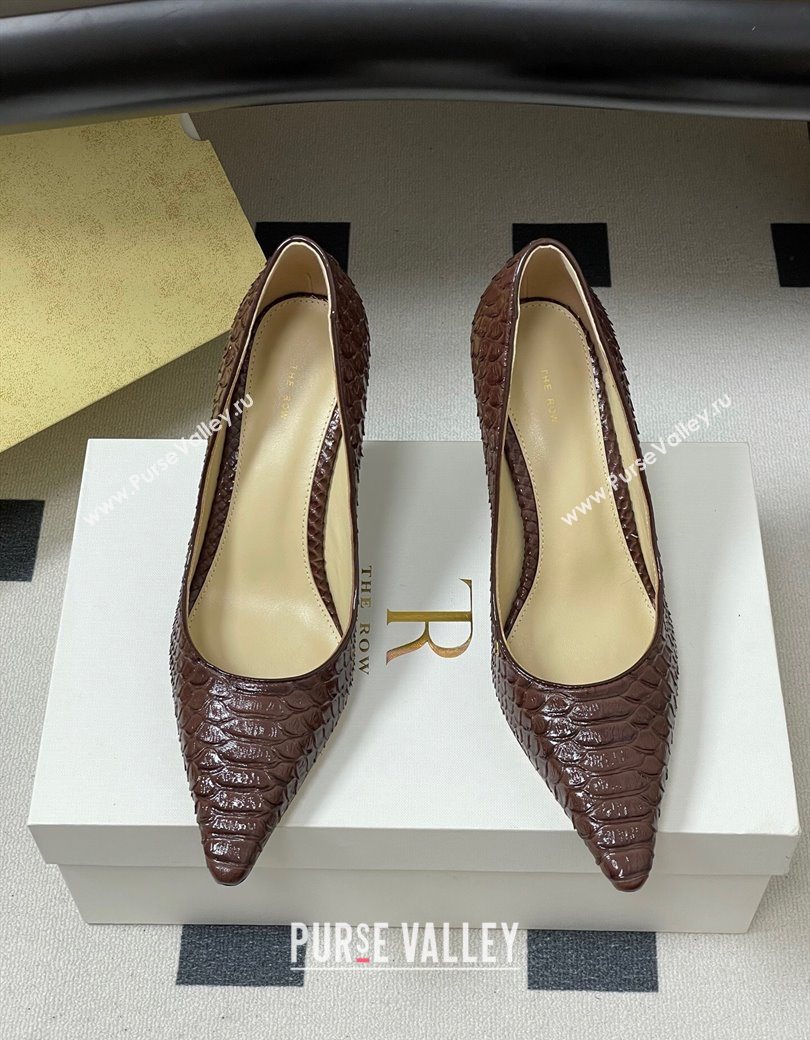 The Row Liisa Two Pumps 8.5cm in Embossed Leather Brown 2025 TR120813 (MD-251208127)