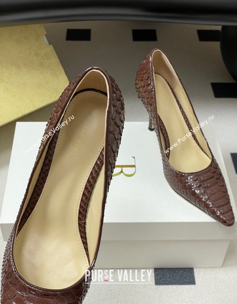 The Row Liisa Two Pumps 8.5cm in Embossed Leather Brown 2025 TR120813 (MD-251208127)