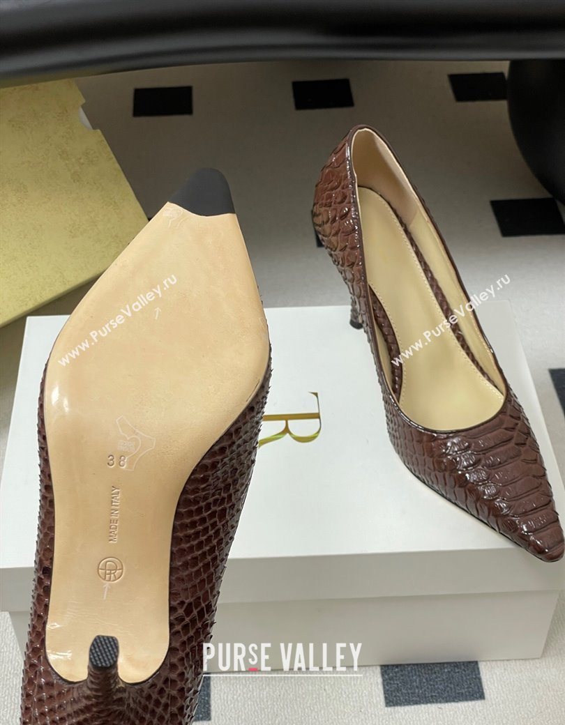 The Row Liisa Two Pumps 8.5cm in Embossed Leather Brown 2025 TR120813 (MD-251208127)