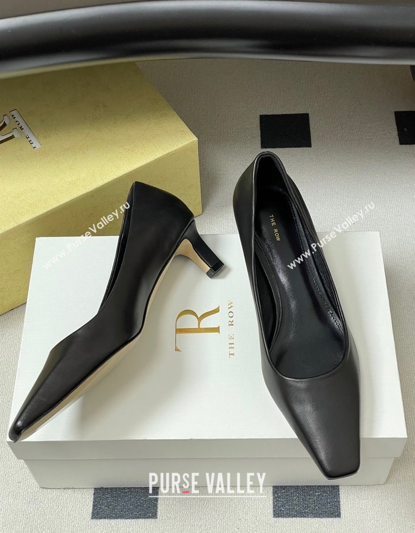 The Row Carla Leather Pumps 4cm in Calf Leather Black 2025 TR120812 (MD-251208110)