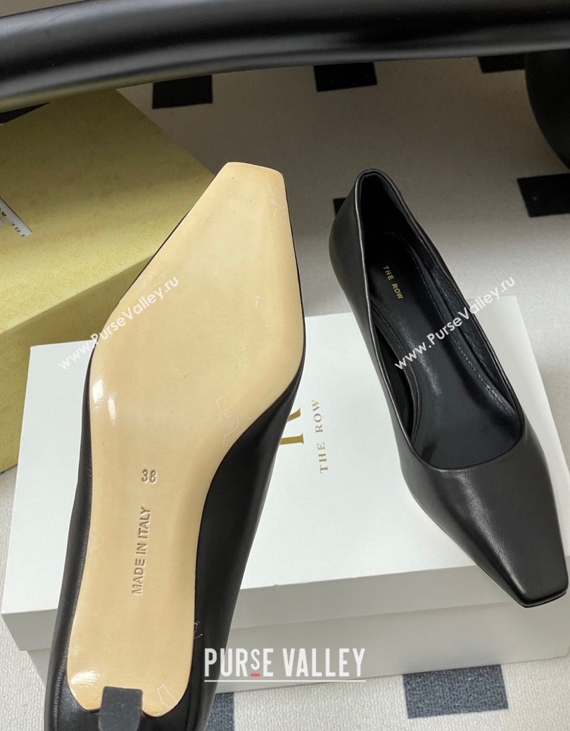The Row Carla Leather Pumps 4cm in Calf Leather Black 2025 TR120812 (MD-251208110)
