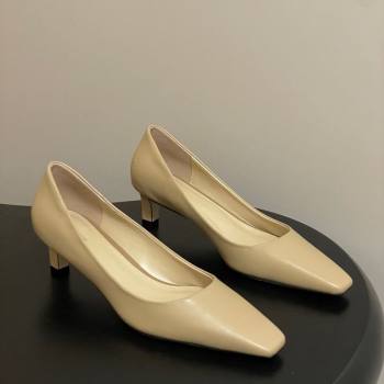 The Row Carla Leather Pumps 4cm in Calf Leather Beige Yellow 2025 TR120812 (MD-251208113)
