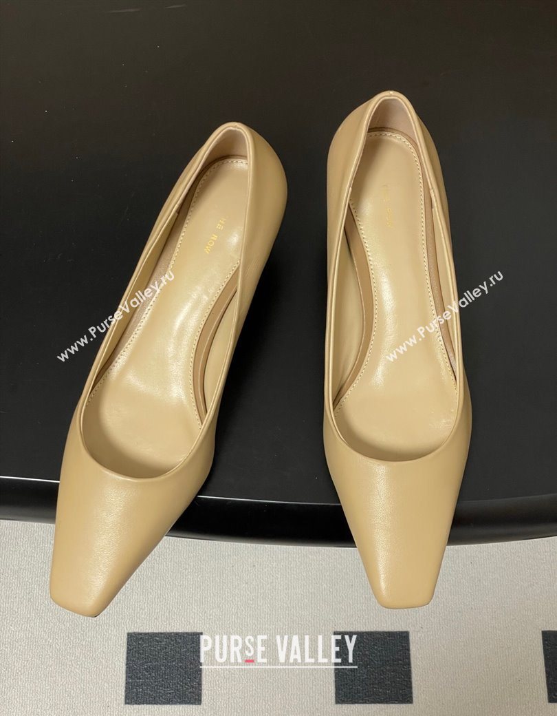 The Row Carla Leather Pumps 4cm in Calf Leather Beige Yellow 2025 TR120812 (MD-251208113)