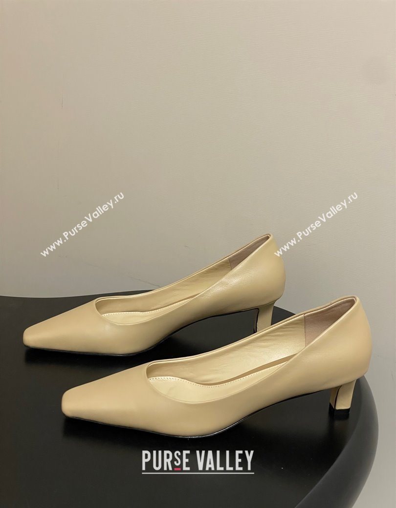 The Row Carla Leather Pumps 4cm in Calf Leather Beige Yellow 2025 TR120812 (MD-251208113)