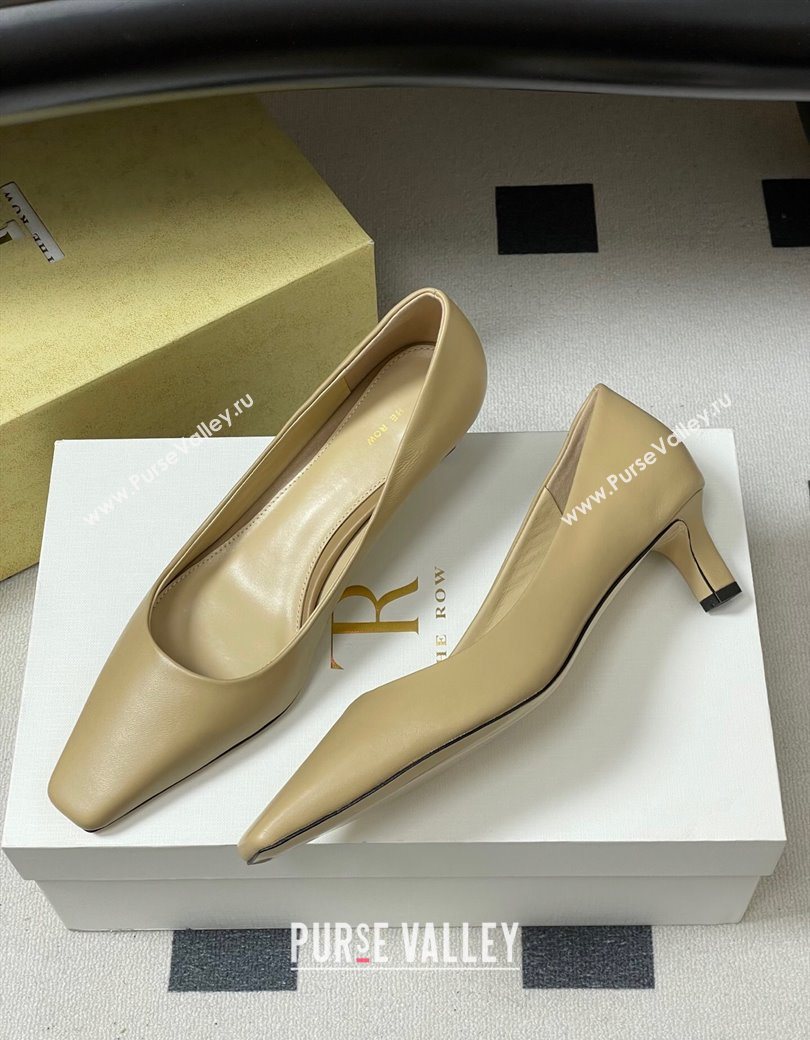 The Row Carla Leather Pumps 4cm in Calf Leather Beige Yellow 2025 TR120812 (MD-251208113)