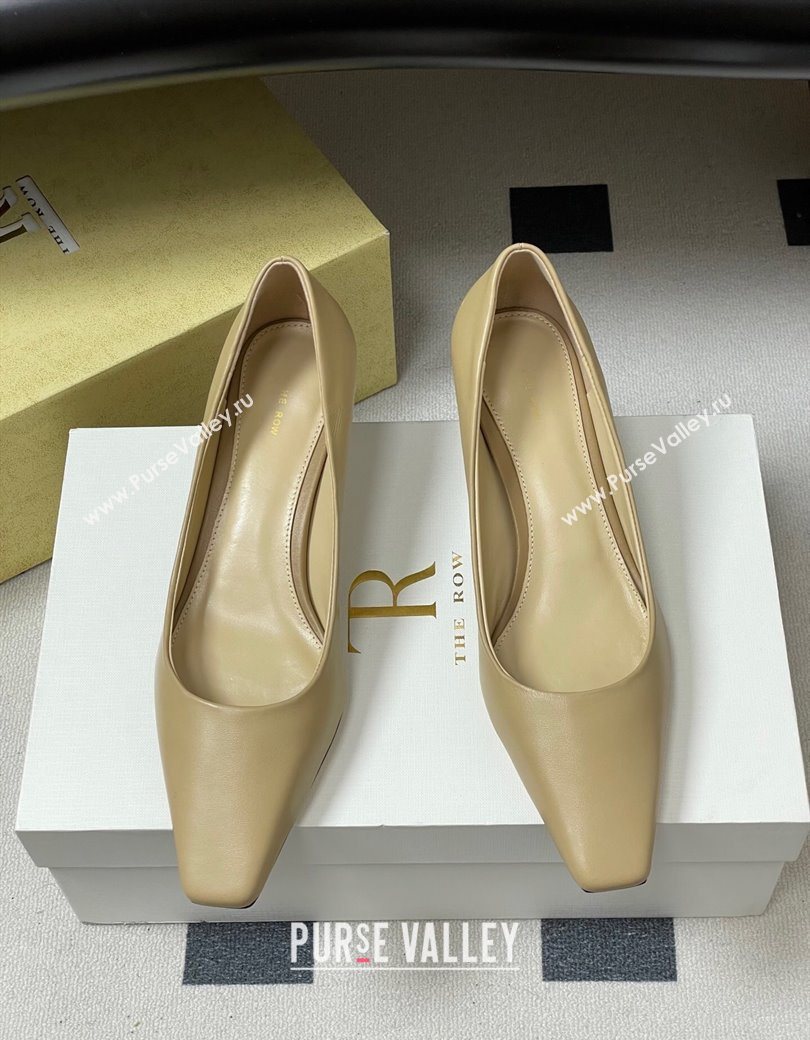 The Row Carla Leather Pumps 4cm in Calf Leather Beige Yellow 2025 TR120812 (MD-251208113)