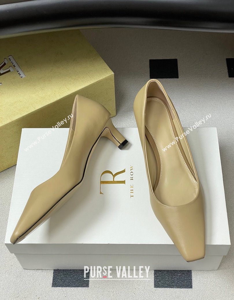 The Row Carla Leather Pumps 4cm in Calf Leather Beige Yellow 2025 TR120812 (MD-251208113)