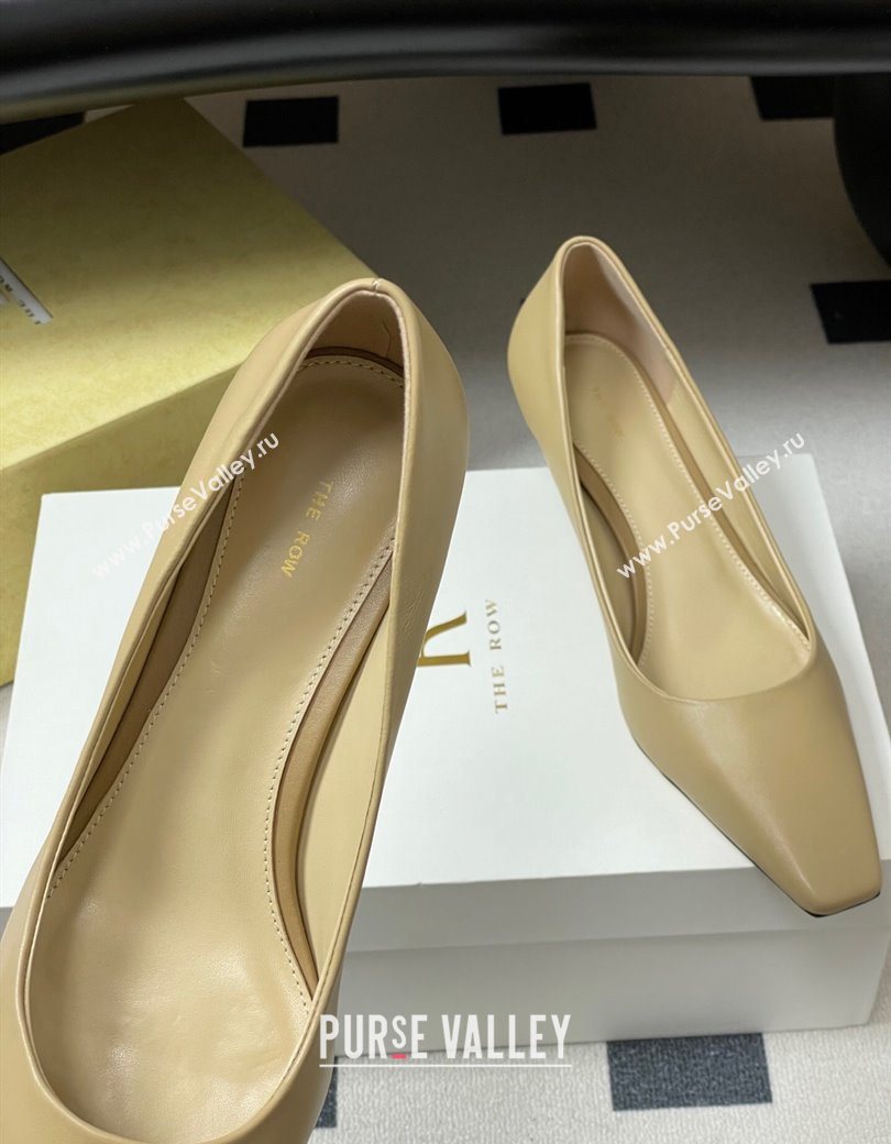 The Row Carla Leather Pumps 4cm in Calf Leather Beige Yellow 2025 TR120812 (MD-251208113)
