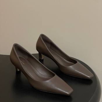 The Row Carla Leather Pumps 4cm in Calf Leather Dark Brown 2025 TR120812 (MD-251208114)