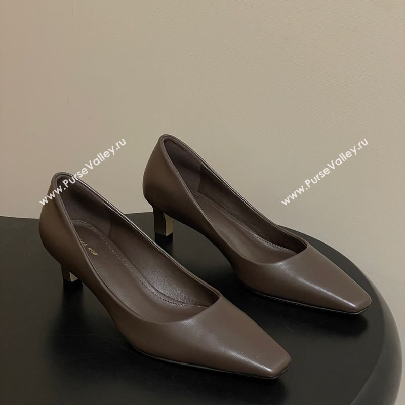 The Row Carla Leather Pumps 4cm in Calf Leather Dark Brown 2025 TR120812 (MD-251208114)
