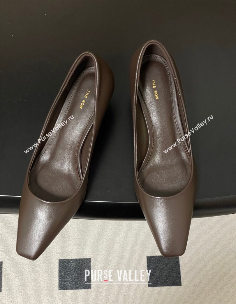 The Row Carla Leather Pumps 4cm in Calf Leather Dark Brown 2025 TR120812 (MD-251208114)