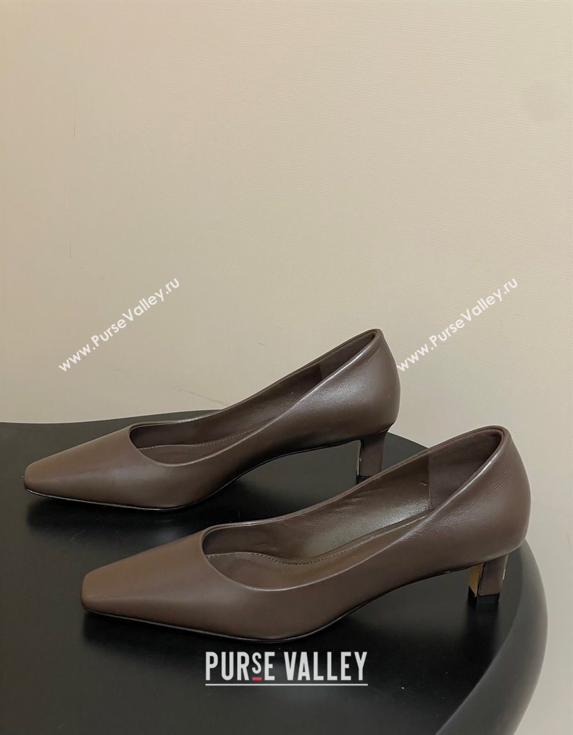The Row Carla Leather Pumps 4cm in Calf Leather Dark Brown 2025 TR120812 (MD-251208114)
