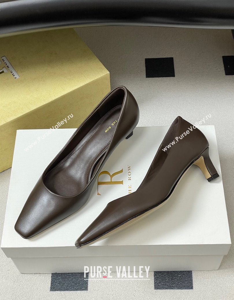 The Row Carla Leather Pumps 4cm in Calf Leather Dark Brown 2025 TR120812 (MD-251208114)