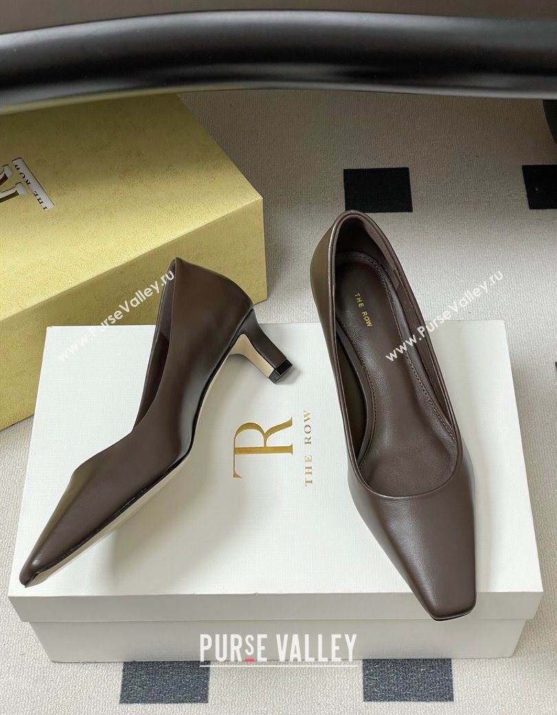 The Row Carla Leather Pumps 4cm in Calf Leather Dark Brown 2025 TR120812 (MD-251208114)