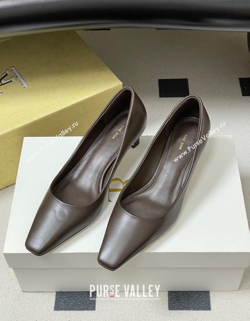 The Row Carla Leather Pumps 4cm in Calf Leather Dark Brown 2025 TR120812 (MD-251208114)