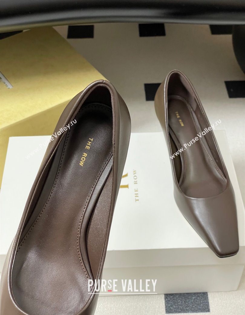 The Row Carla Leather Pumps 4cm in Calf Leather Dark Brown 2025 TR120812 (MD-251208114)
