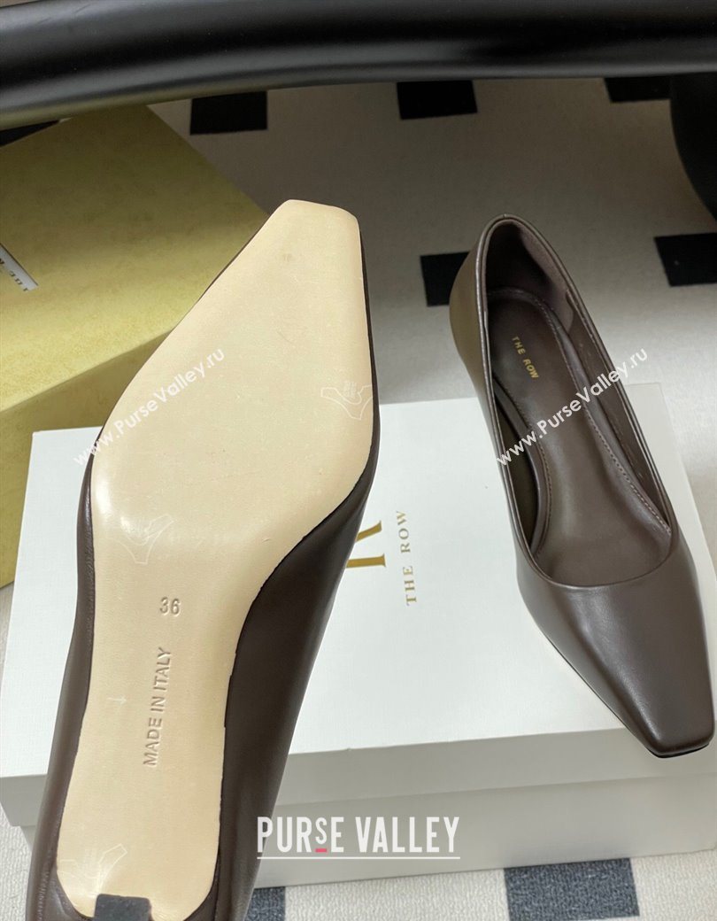 The Row Carla Leather Pumps 4cm in Calf Leather Dark Brown 2025 TR120812 (MD-251208114)
