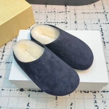 The Row Hudson Flat Mules in Suede and Wool Blue 2025 1208 (MD-251208130)
