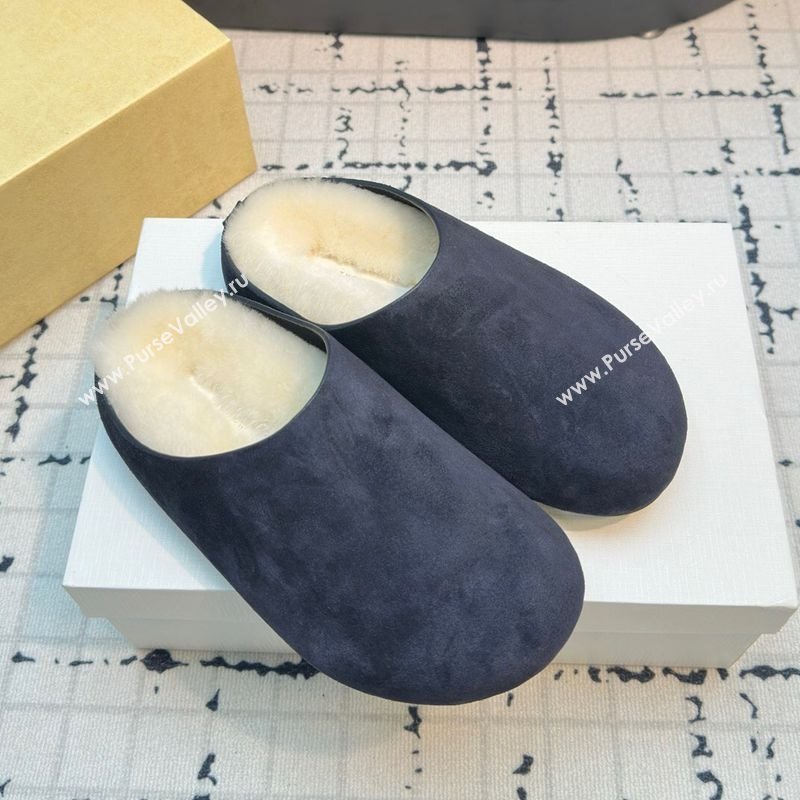 The Row Hudson Flat Mules in Suede and Wool Blue 2025 1208 (MD-251208130)