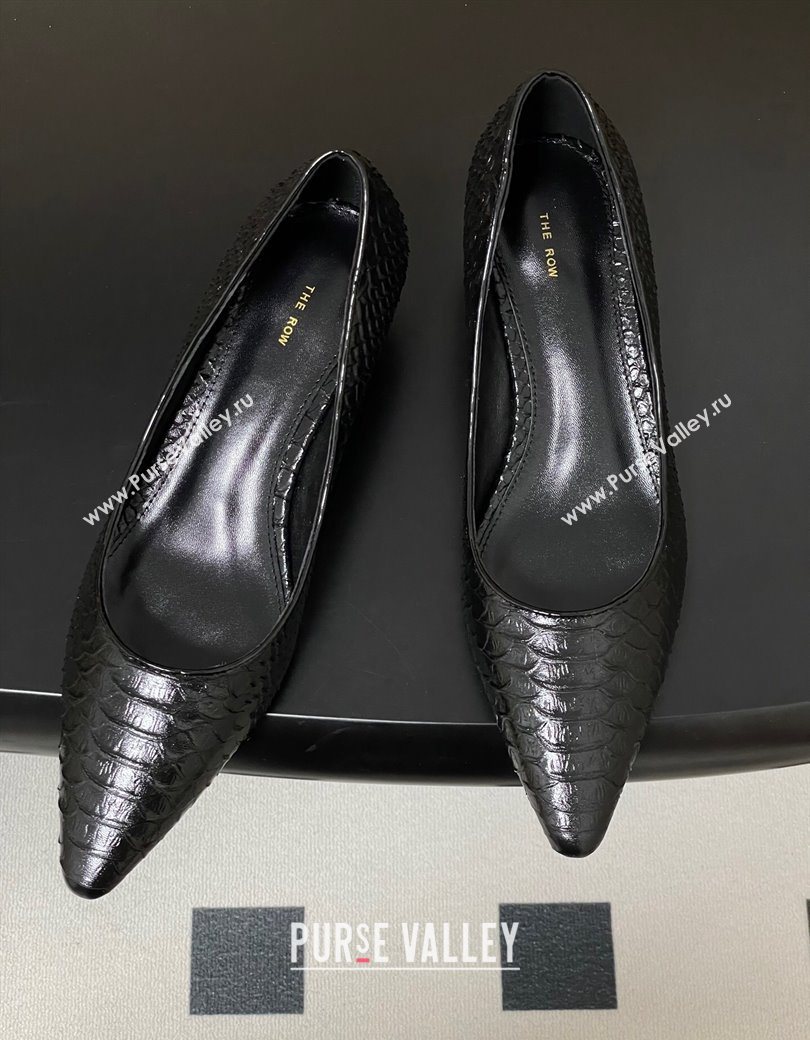 The Row Liisa Kitten Two Pumps 3.5cm in Embossed Leather Black 2025 TR120813 (MD-251208119)