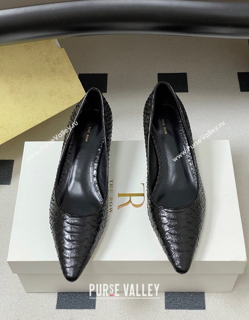 The Row Liisa Kitten Two Pumps 3.5cm in Embossed Leather Black 2025 TR120813 (MD-251208119)