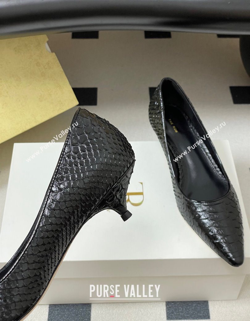 The Row Liisa Kitten Two Pumps 3.5cm in Embossed Leather Black 2025 TR120813 (MD-251208119)