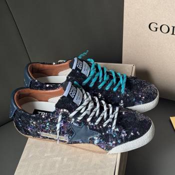 Golden Goose Womens True-Star in sequins with star and leather heel tab Blue/Multicolor 2025 0902 (13-250902104)