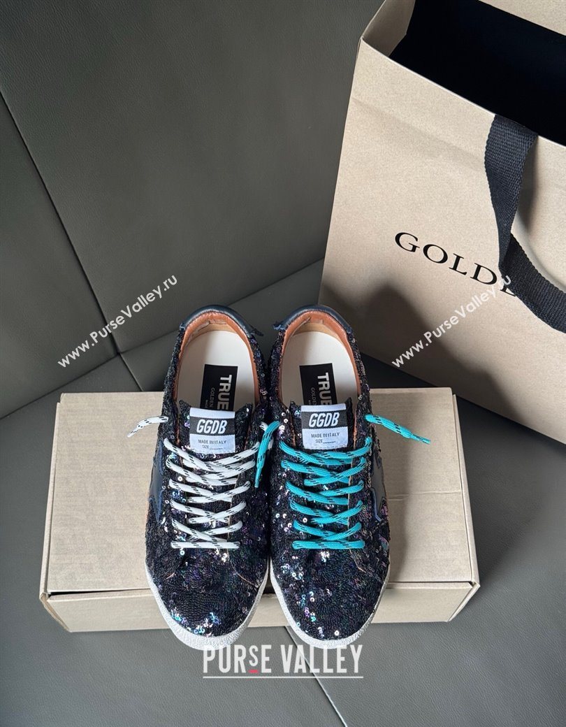Golden Goose Womens True-Star in sequins with star and leather heel tab Blue/Multicolor 2025 0902 (13-250902104)