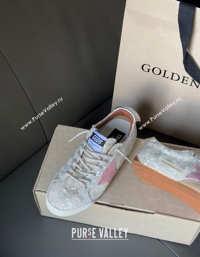 Golden Goose Womens True-Star in white sequins with pink star and silver leather heel tab 2025 0902 (13-250902108)