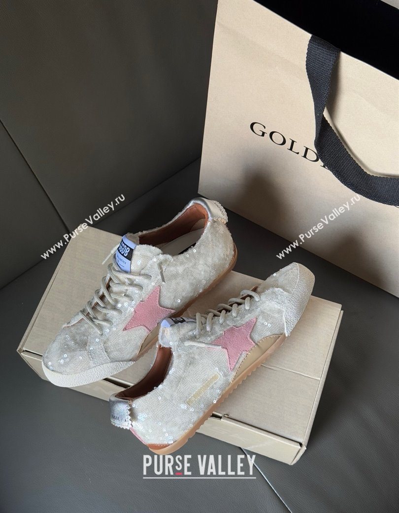 Golden Goose Womens True-Star in white sequins with pink star and silver leather heel tab 2025 0902 (13-250902108)