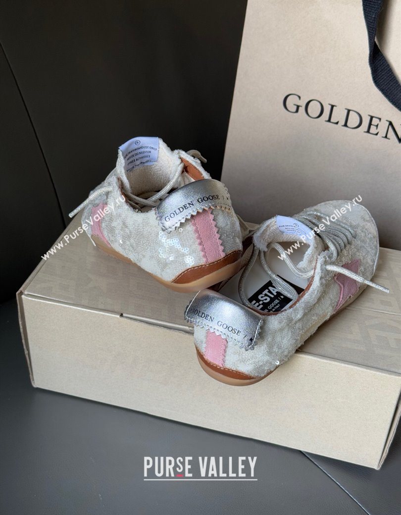 Golden Goose Womens True-Star in white sequins with pink star and silver leather heel tab 2025 0902 (13-250902108)