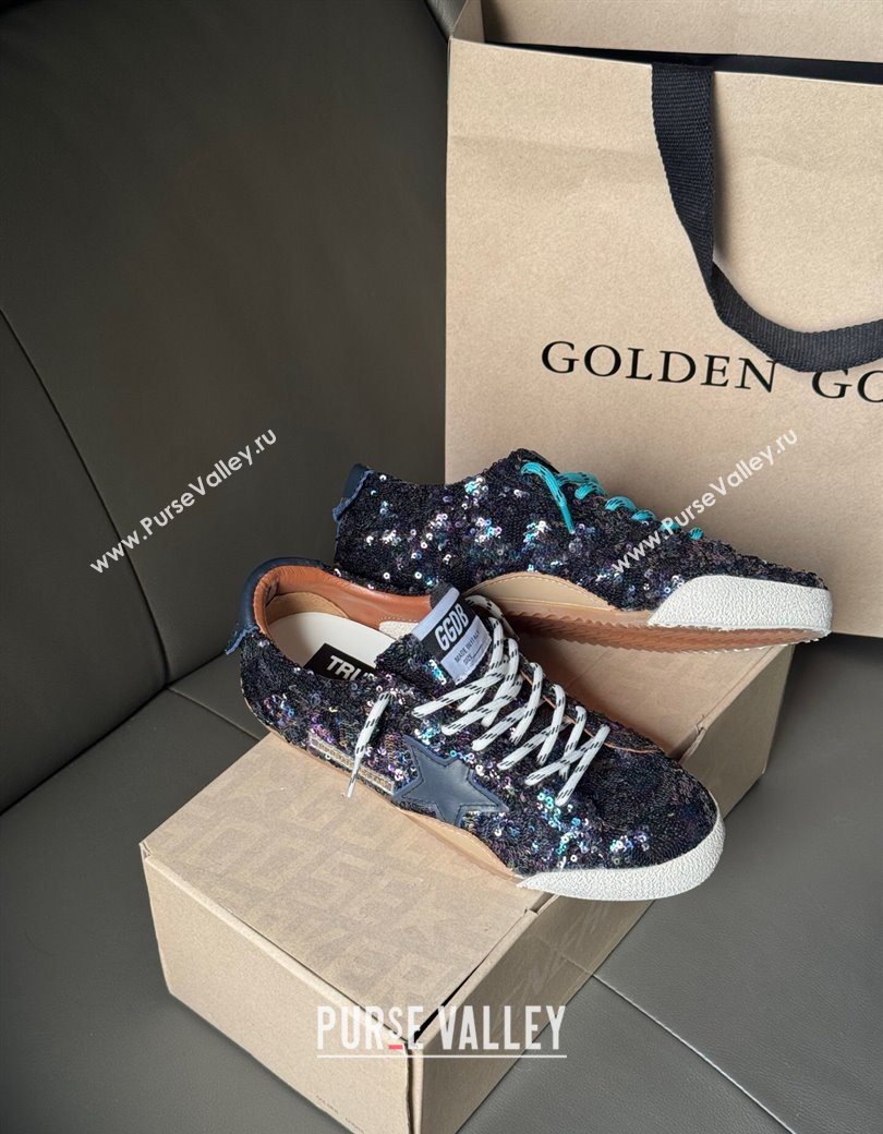 Golden Goose Womens True-Star in sequins with star and leather heel tab Blue/Multicolor 2025 0902 (13-250902104)