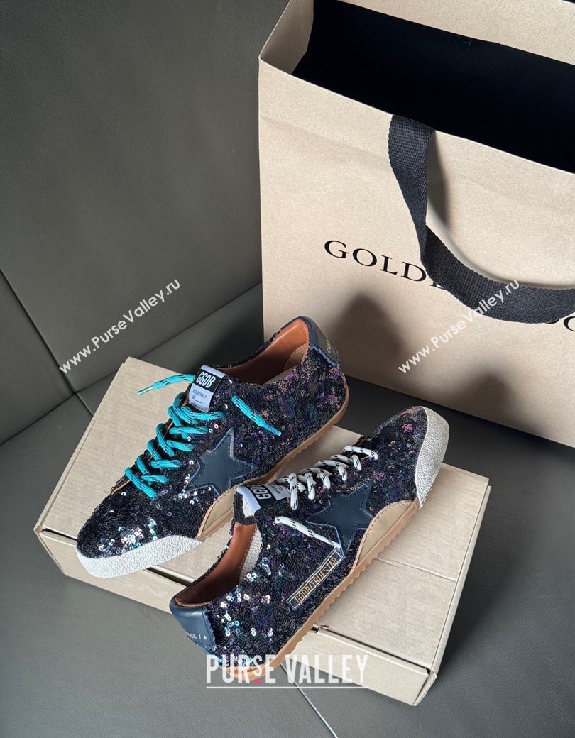 Golden Goose Womens True-Star in sequins with star and leather heel tab Blue/Multicolor 2025 0902 (13-250902104)
