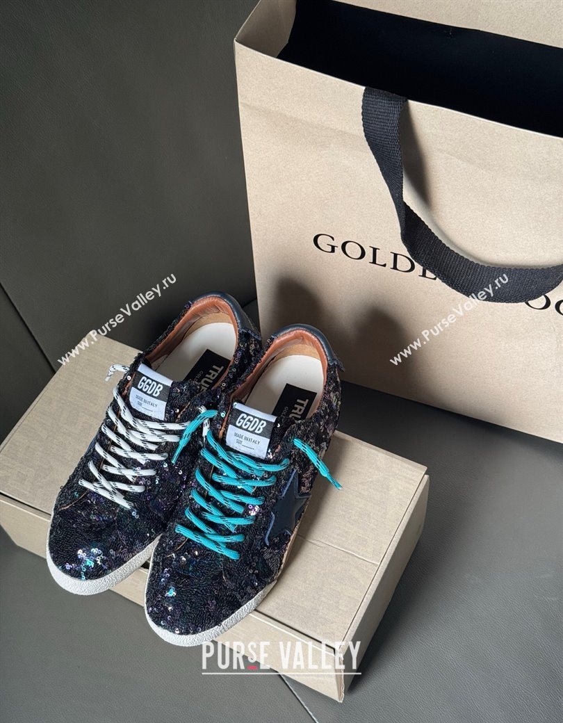 Golden Goose Womens True-Star in sequins with star and leather heel tab Blue/Multicolor 2025 0902 (13-250902104)