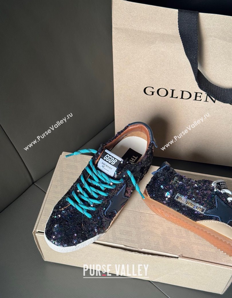 Golden Goose Womens True-Star in sequins with star and leather heel tab Blue/Multicolor 2025 0902 (13-250902104)