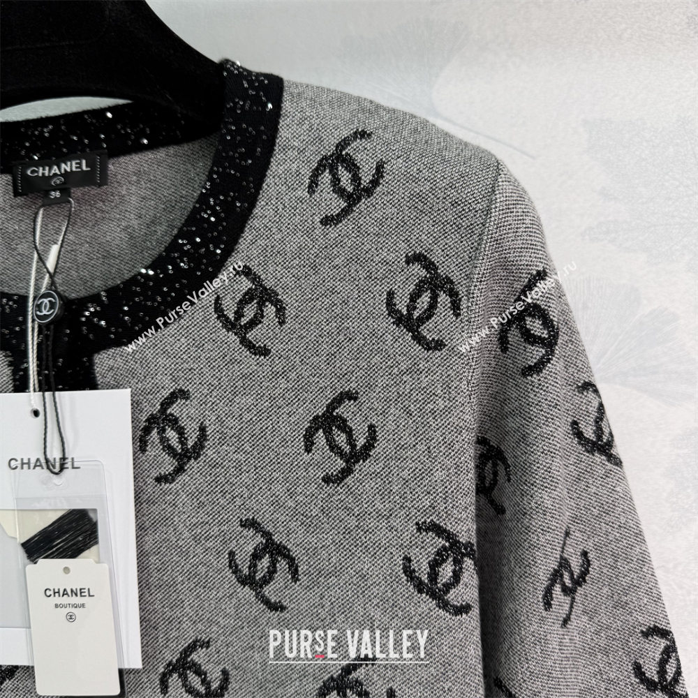Chanel CC Allover Cardigan Grey 2025 0814 (QI-250814128)