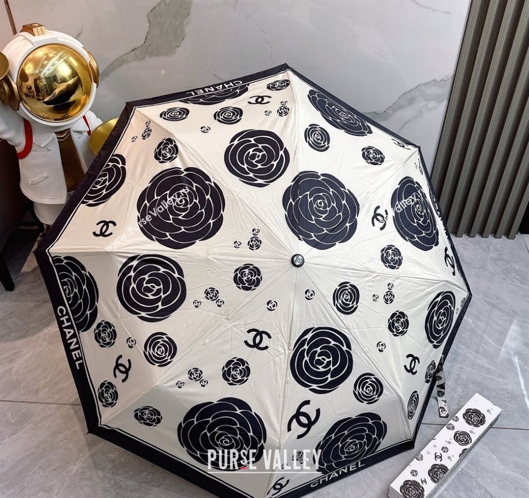 Chanel Camellia Bloom Umbrella White/Black2 2025 0512 (SHI-250512123)
