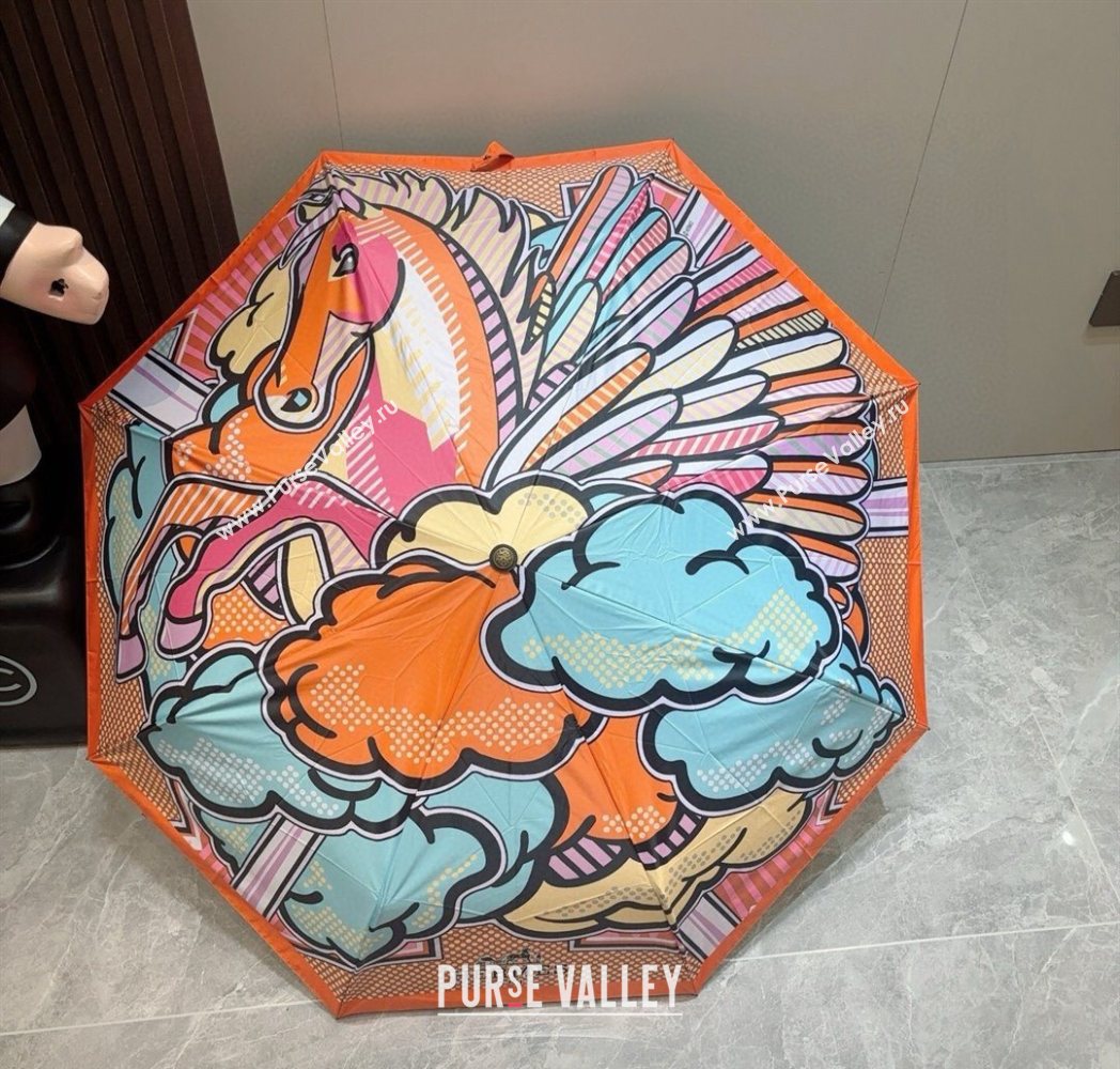 Hermes Flying Horse Umbrella Orange 2025 0616 (SHI-250616079)